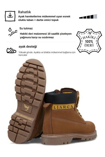 Liarca Hakiki Deri Hafif Soğuk Geçirmez Kaymaz Kauçuk alt ve Rahat İç Taban K...