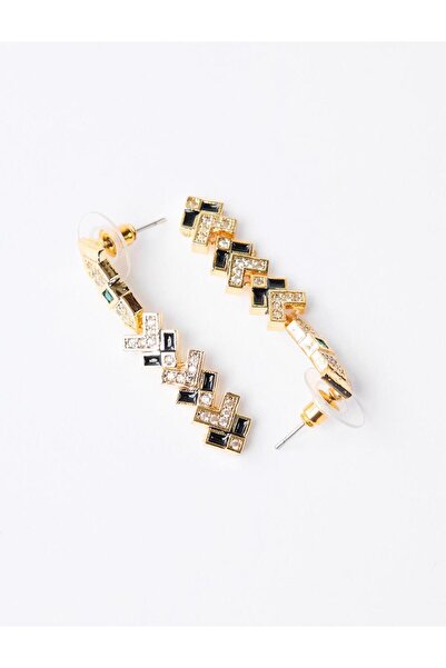 Jimmy Key Silver Shiny Stone Detailed Colorful Swinging Earrings