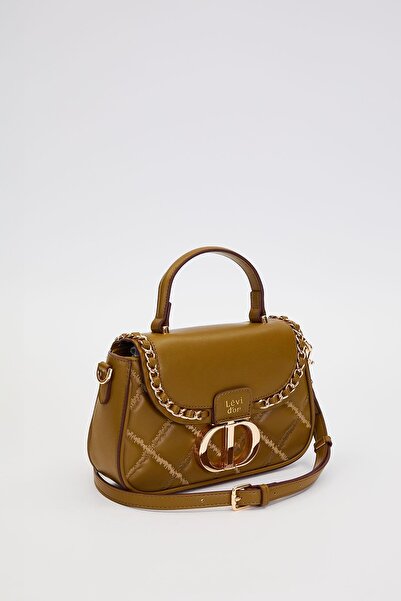 Levidor Quilted Embroidery and Chain Knit Detail Long Strap Medium Size Women's Hand and Shoulder Bag Lv930582 Green