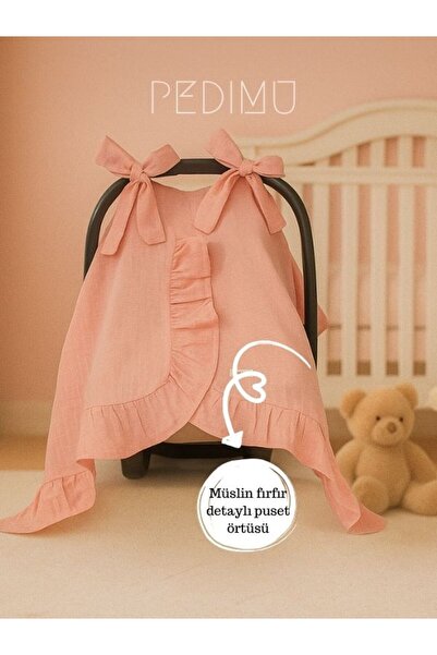 Pedimu Müslin Gül Pembe Renk Fırfır Detaylı Puset Örtüsü
