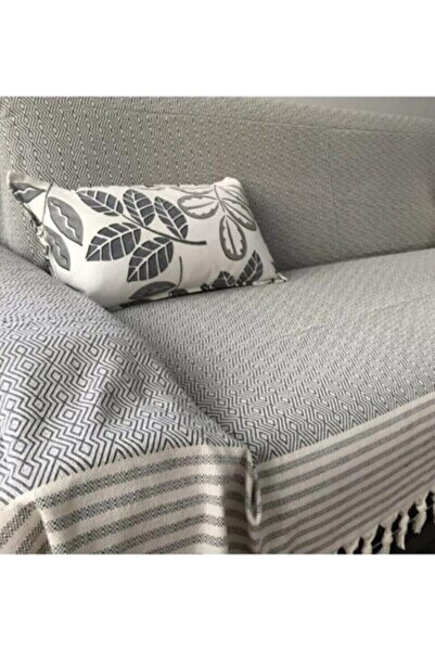 Genel Markalar Boy Kolları Örten Pamuklu Koltuk Örtüsü Takımı 3+3+1+1 gri kre...