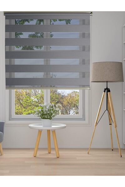 Doganline Store PLİSELİ GRİ ZEBRA STOR PERDE MUTFAK OFİS CAM BALKON - 180 x 200