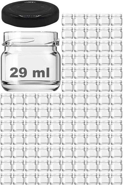 Genel Markalar 29 ml Konserve Küçük Numune Kavanoz Siyah Metal Kapaklı Şeffaf...
