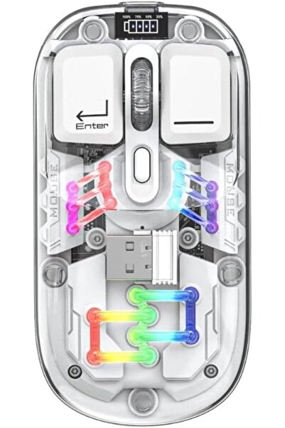 CET PRIME Kablosuz Gaming Rgb Işıklı 2.4G+Bt Dual Modlu Şeffaf Transparan Ofi...