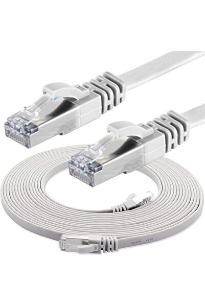 Genel Markalar CAT7 Yassı FTP Ethernet Network Lan İnternet Kablosu, Beyaz 15...