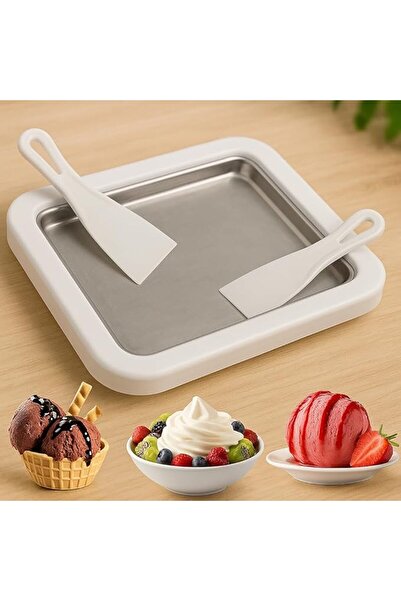 yenibagshop Tipi Dondurma Tavası, Paslanmaz Çelik Yüzeyli, Spatulalı, Rulo Do...