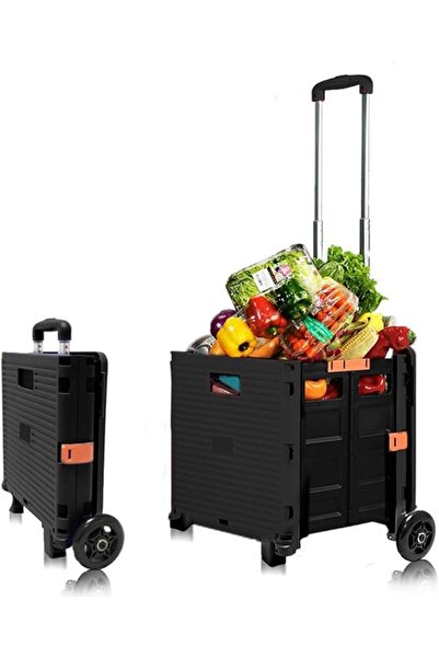 Genel Markalar Katlanabilir Portatif Pazar ve Market Alışveriş Arabası (Siyah)
