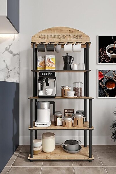 SoyluhanStore Tıme Çok Amaçlı Dolap Kahve Köşesi Madran Ceviz Tüm Kahve Makineleri (Meşe)