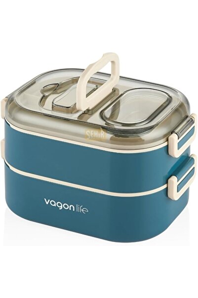 Genel Markalar Bento 1000ml Lunchbox Çift Katlı 3 Bölmeli Çelik Sefer Tası Yemek Kutusu (Lacivert)