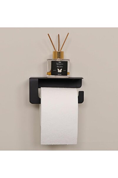 Genel Markalar Yapışkanlı ve Vidalı Mat Siyah Telefon Raflı Tuvalet Kağıtlığı Wc Kağıtlık Tuvalet Kağıdı Askısı