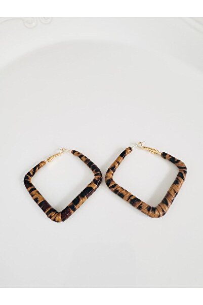 DEVİ fashion Leather Leopard Geometric Hoop Earrings 5 cm