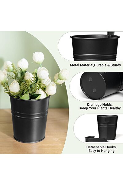 Generic Dahey 8-Pack 4-inch Metal Hanging Flower Pots, Black, Removable Hook