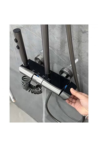 UNİBOX Set Coloana Dus Premium, 4 Functii, Butoane Piano, Tip Ploaie Relaxanta, Design Modern, Negru