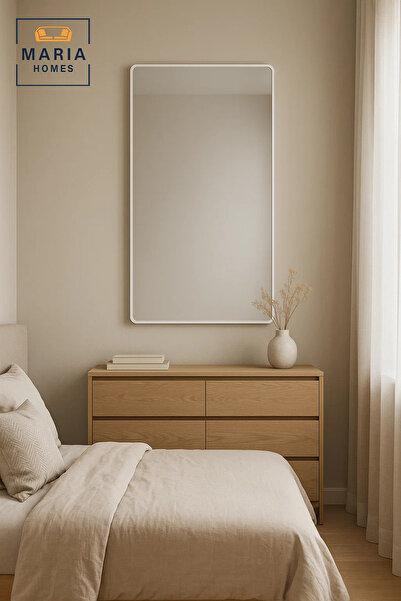 MARIA HOMES مرآة حائط بيضاء لغرفة النوم والحمام وغرفة المعيشة وغرفة الملابس وديكور المنزل 80 × 160 سم