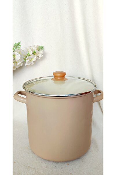 EBRULİEMAYE Cappuccino Beige Enamel Stockpot Deep Pot Boiler Bakraç 10 Liters Milk Jam Paste Canning Pot
