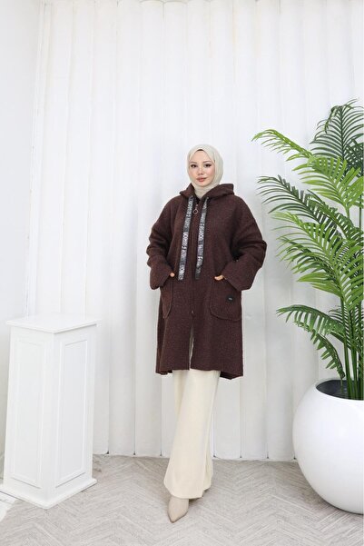 MİHRİZAR Oversized Relaxed Fit Pocket Detailed Zippered Women's Teddy Boucle ...