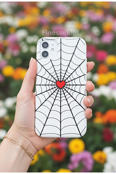 Multitronic iPhone 11 Compatible Heart Spider Web Design Printed White Launch Case