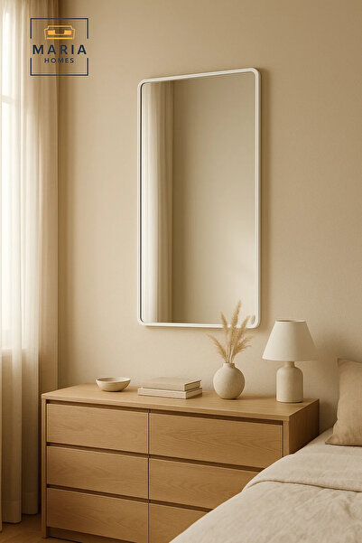 MARIA HOMES مرآة حائط بيضاء لغرفة النوم والحمام وغرفة المعيشة وغرفة الملابس و...