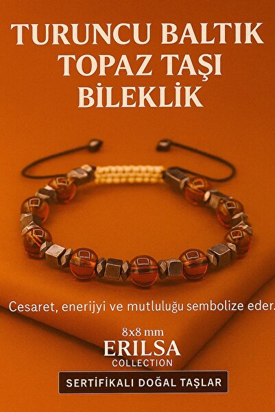 Erilsa Certified Orange Baltic Topaz Natural Gemstone Bracelet - 8X8 mm Courage Happiness and Energy Stone