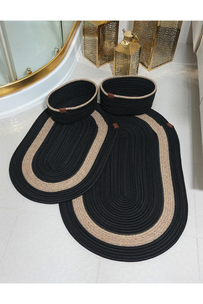 ERSU AHAT HOME DESİGN Jute, Wicker, Bath Mat Set, Bathroom Basket Set, Toilet...