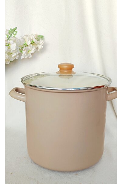 EBRULİEMAYE Cappuccino Beige Enamel Stockpot Deep Pot Boiler Bakraç 10 Liters Milk Jam Paste Canning Pot