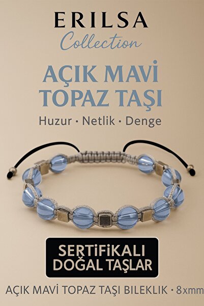 Erilsa سوار من حجر التوباز الطبيعي الأزرق الفاتح المعتمد - حجر الطاقة 8×8 ملم...
