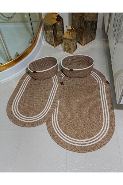 ERSU AHAT HOME DESİGN Jute, Wicker, Bath Mat Set, Bathroom Basket Set, Toilet...