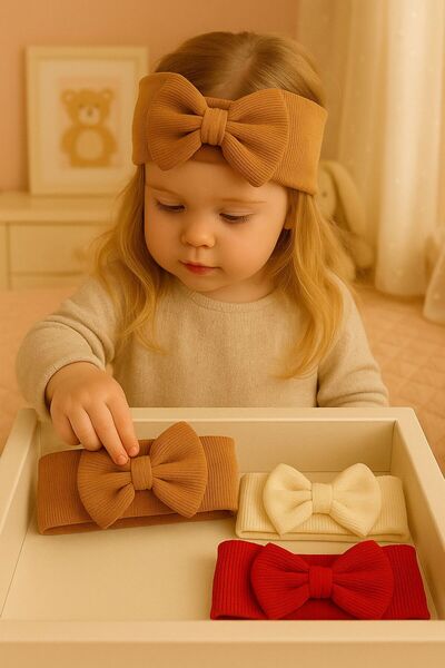 Pico Baby Baby Girl & Child Double Layer Bandana with Bow, Set of 4 (Brown/Red/Cream/Ecru)