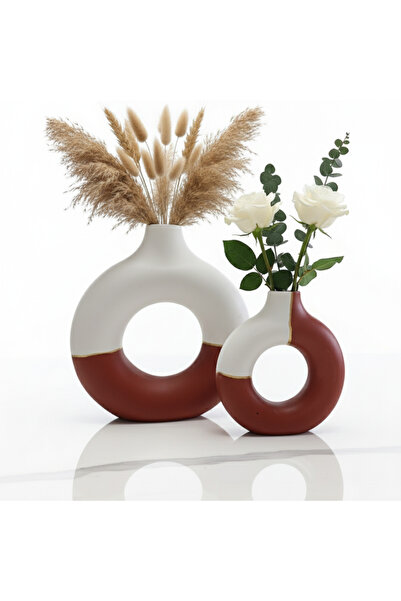 LUNİVAA HOME مجموعة مزهريات دائرية مزخرفة بنقوش تجريدية (قطعتان) - ديكور منزل...