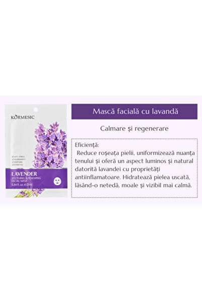 Kormesic 3x Lavender facial mask – calming, hydrating, anti-stress and regenerating, 25 ml.