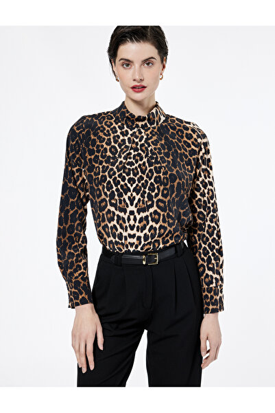 Koton Long Sleeve Mock Neck Leopard Print Blouse
