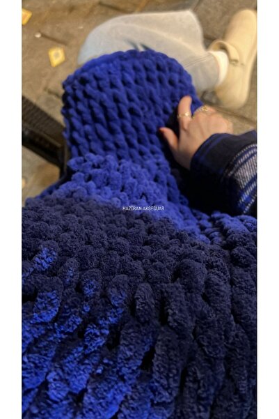 Haziran Eșarfă de damă tricotată manual, 100% bumbac, culoare bleumarin, 200x...