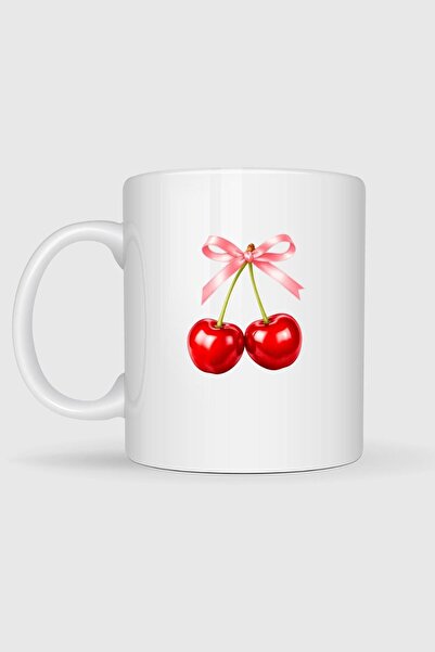 Bahriyeli Collection Cherry and Ribbon Design Mug Cup