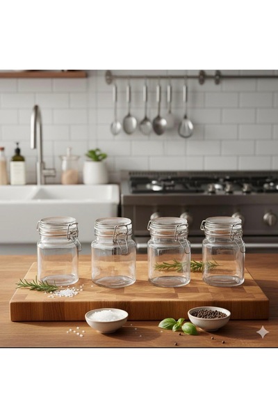 Store Korken 6 Adet Kapaklı Cam Kavanoz 100 ml Contalı Çap: 6 Cm Yükseklik: 7 Cm Hava Geçirmez Kapak