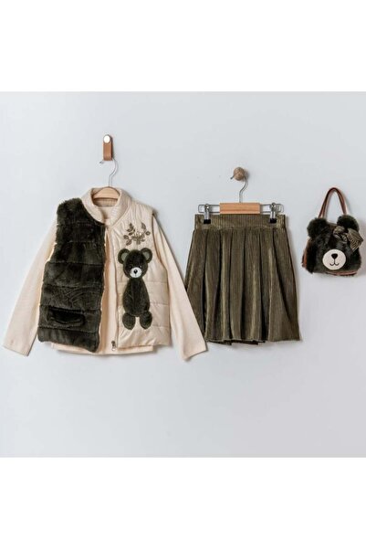 Bisahane Girl's Skirt, Bodysuit, Vest, Bag 4-Piece Set