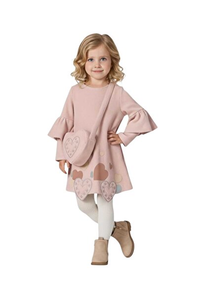 KATIA Girl's Winter Heart Dress with Bag – Soft Cotton, Comfortable Design, Suitable for Ages 2-3-4-5