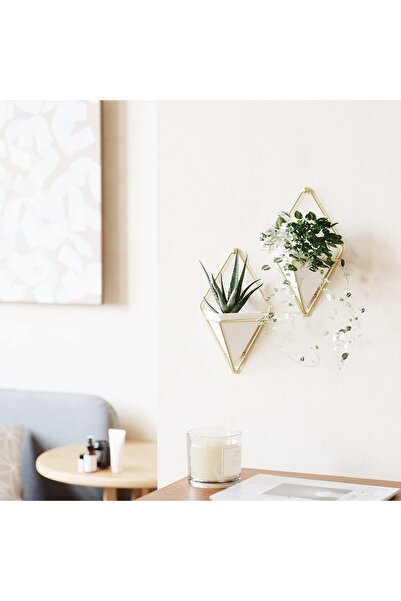 umbra Trigg Small Hanging Geometric Plant Vase, White/Copper