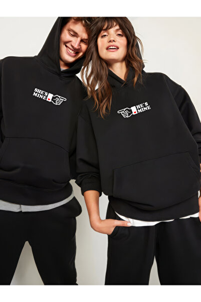 Gadali Unisex Γυναικεία Ανδρική Ζευγάρια Συνδυασμένη Φόρμα Ζευγάριας «He's Mine» με τύπωμα με κουκούλα Φόρμα 2 τεμαχίων