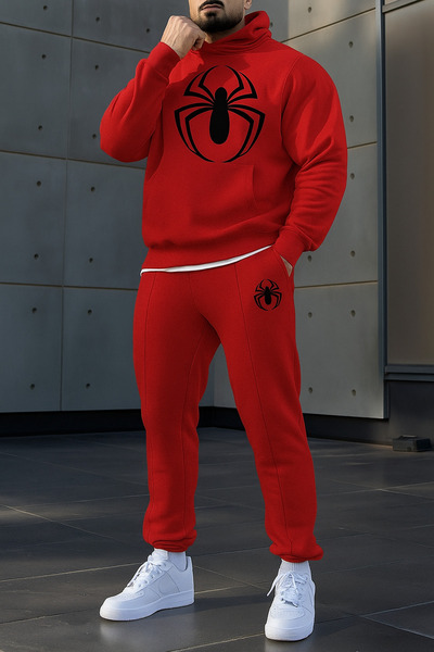 CLASSY.MODA Unisex 3 Thread K Hooded Spider B Printed Tracksuit Set