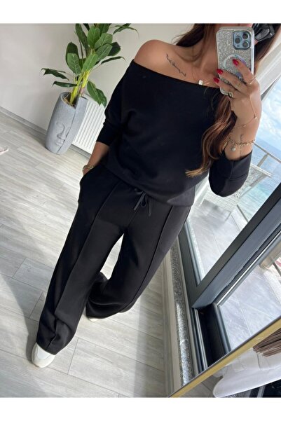 JANES Дамска блуза с дълги ръкави от модал с едно рамо и панталони, комплект ...