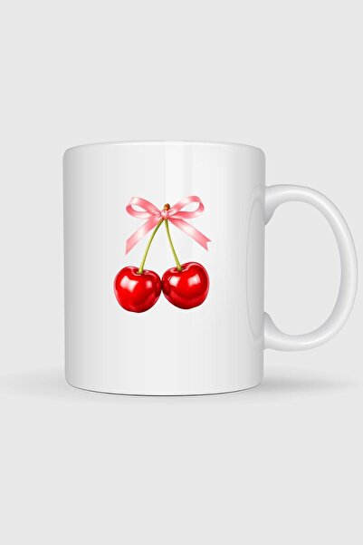 Bahriyeli Collection Cherry and Ribbon Design Mug Cup