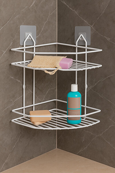 OVAHOME Ömür Boyu Paslanmaz Köşelik Duş Rafı Şampuanlık 2 Katlı- Plastisol Ka...