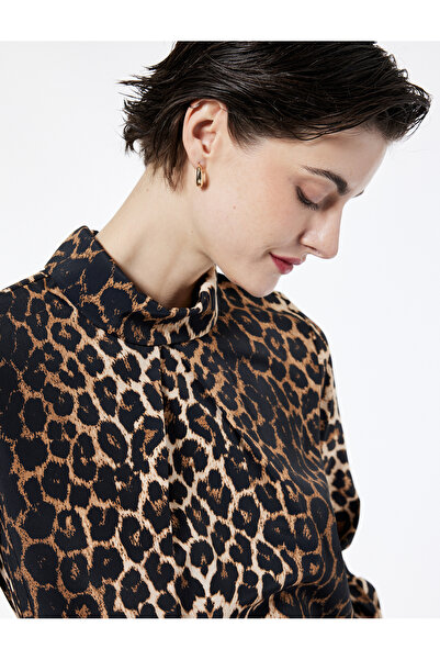 Koton Long Sleeve Mock Neck Leopard Print Blouse