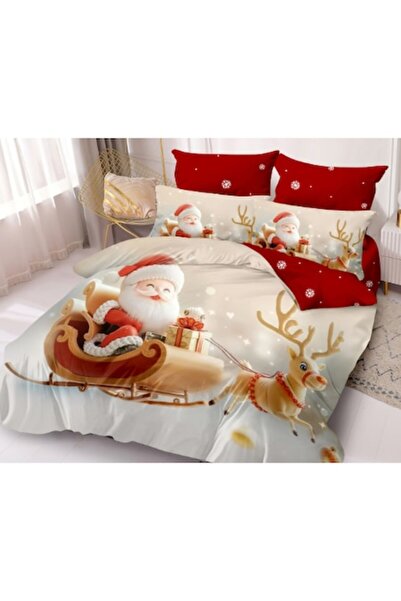 Super Elegant Pucioasa Cotton 6-piece bed linen set for 2, fitted sheet 180x200, duvet 200x230, 4 pillowcases, Santa & Rein