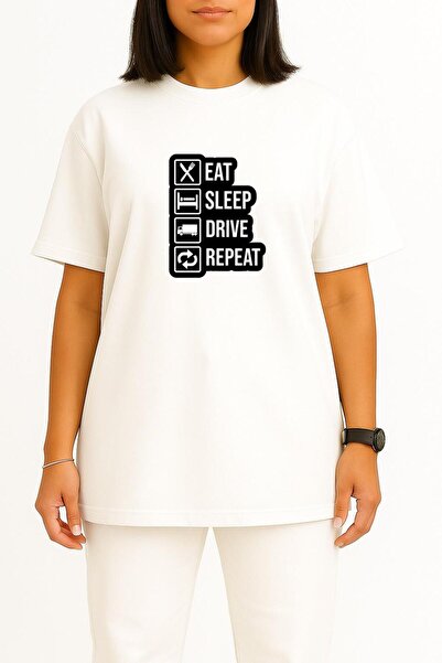 Bahriyeli Collection Oversized Sleep Truck Drive Repeat Chest Design Unisex T-Shirt