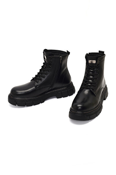 Derimod Men's Black Zippered Thick Soled Leather Boots 25Wfd650318
