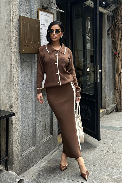 MEECY Kalp Detailed Bottom-Top Knitwear Skirt Set