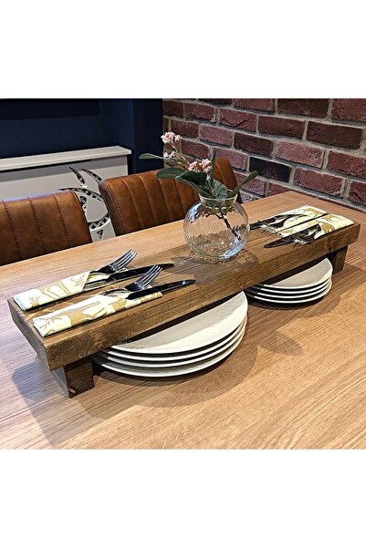 SİLVA WOOD Ahşap Sunumluk Tabak Çatal Bıçak Kaşık Sunumluk