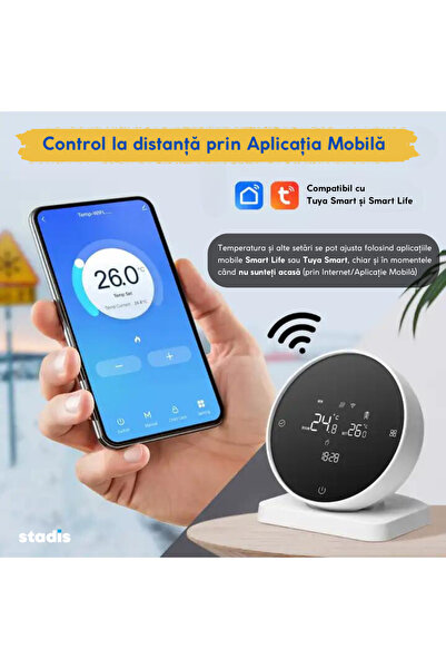 STADIS Termostat de Ambient Smart STADIS™, WiFi, Controlat prin Telefon, Universal, Programabil, Alb