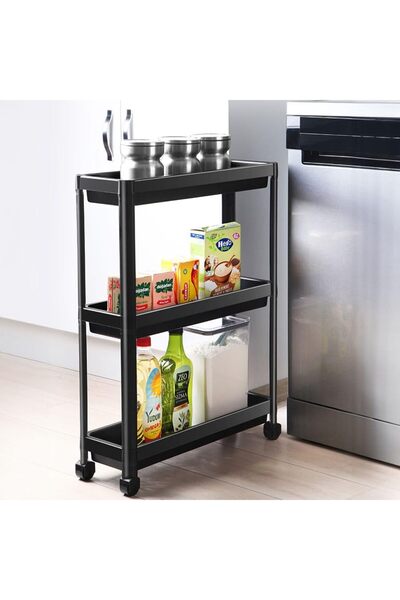 Hype Store Slim 3 Katlı Tekerlekli Raf Ünitesi - Dar Alanlar İçin Mutfak & Ba...